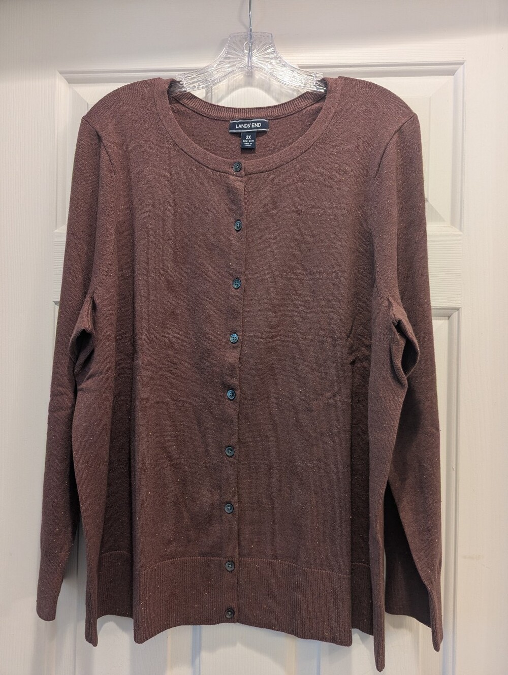 Lands' End Pebble Texture Brown Button Cardigan Sz 2X *NWOT